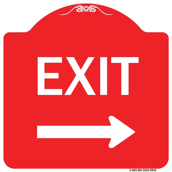Exit With Right Arrow Heavy-Gauge Aluminum Architectural Sign, 18" H, 18" L, RW-1818-9842